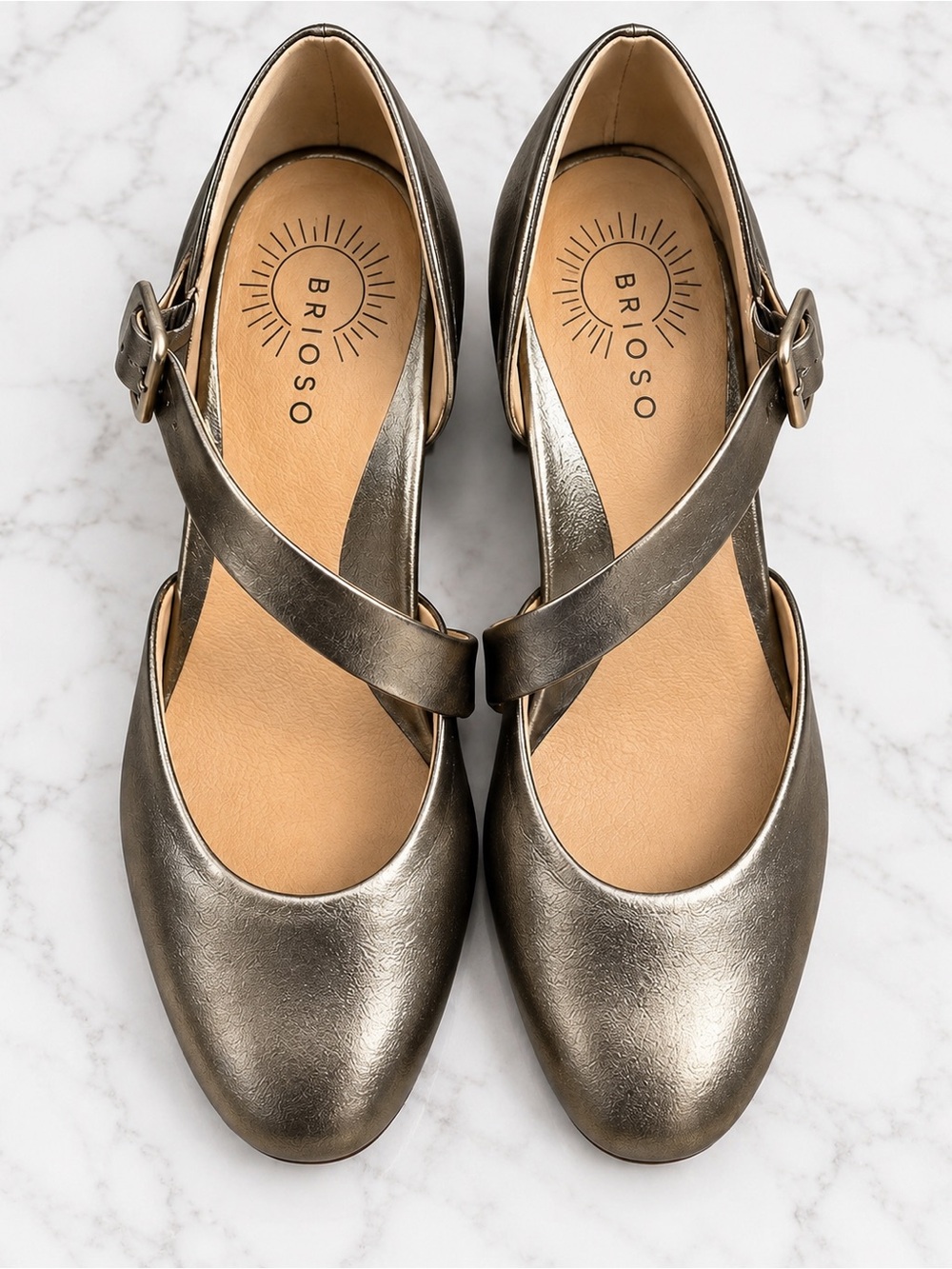 Brioso Myla Mary Jane heels metallic gold/champagne colorway, sz 7.5, new no box